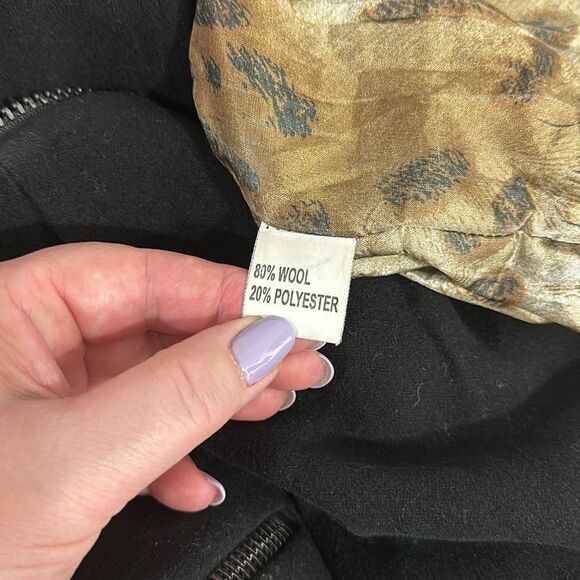 RIMIT Black Wool Blend Fur Trim High Neck Coat Size M - Picture 7 of 10